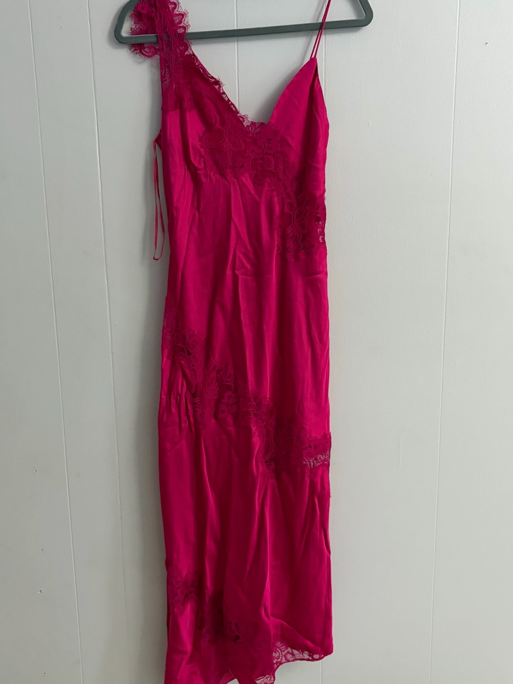 A.L.C. Asymmetrical Silk Slip Dress in Fuchsia